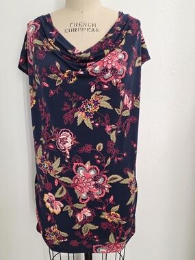 Lane Bryant NWT Navy Floral Cowl Neck Tunic Top Size 14/16